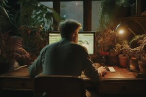 hombre en su despacho trabajando en su ordenador