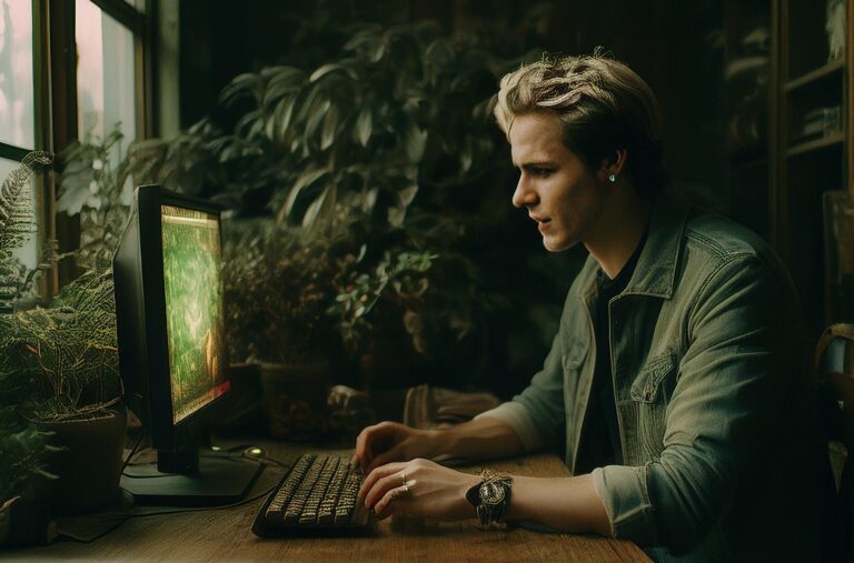 joven escribiendo en su ordenador