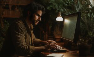 Hombre frente a su ordenador