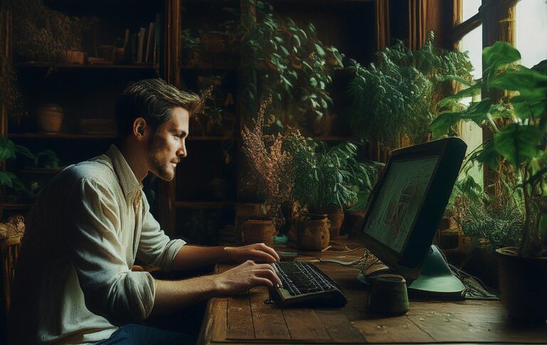 joven escribiendo en su ordenador