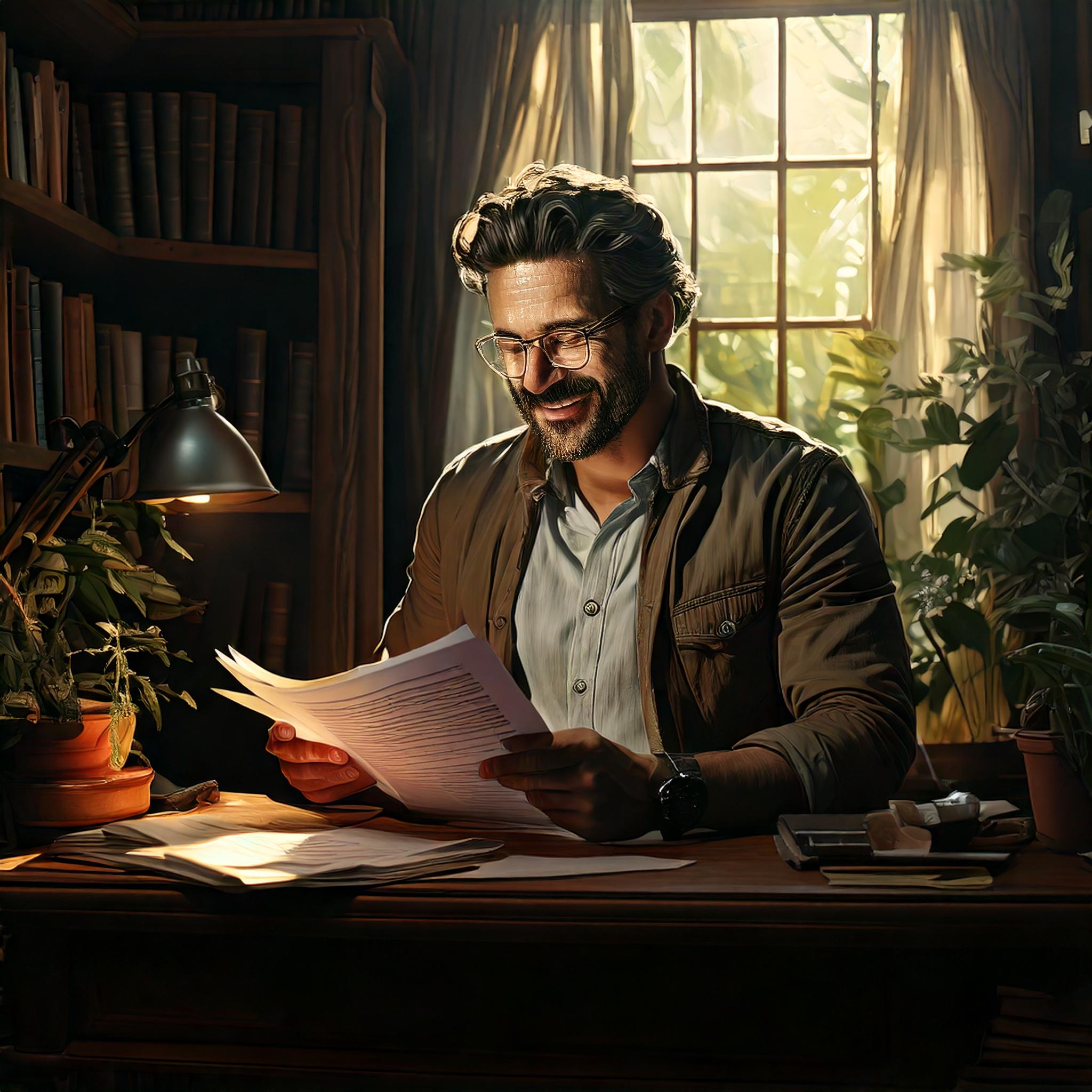 Persona feliz por informe de lectura