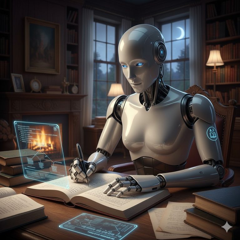 Un robot IA escribiendo un libro